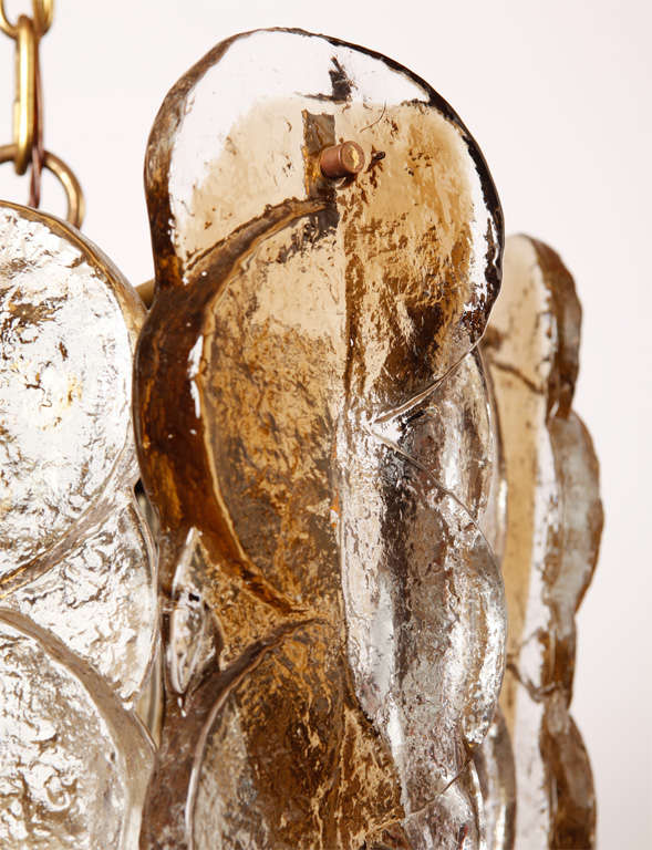 Italian Two Tiers Kalmar Chandelier Smoked Swirl Murano Ice Glass, 1970s