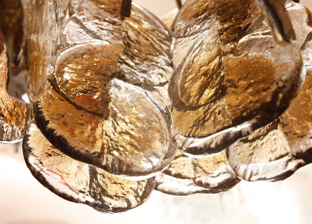 Bronze Two Tiers Kalmar Chandelier Smoked Swirl Murano Ice Glass, 1970s