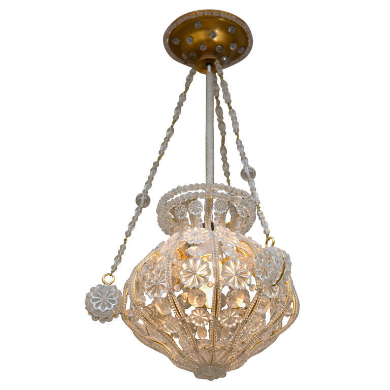 Small Chandelier with Glass Beads and Rosettes For Sale