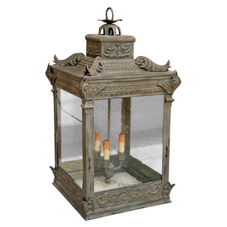 Iron  Square   Wall  Lantern with Glass Sides For Sale