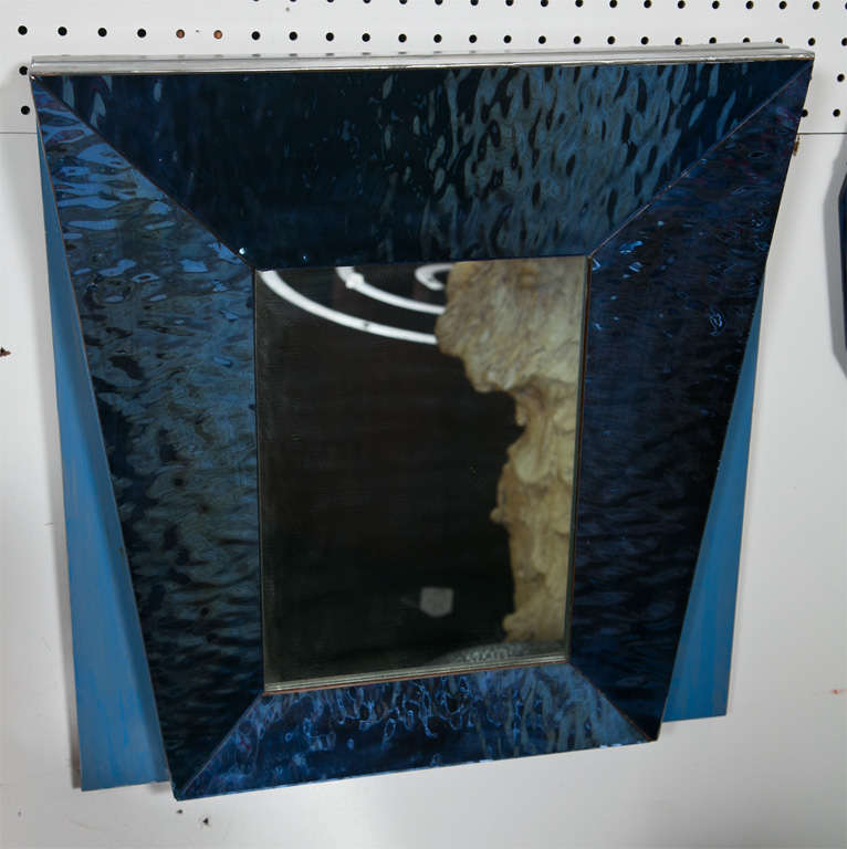 Pair of Modern Blue Waterglass Framed Mirrors For Sale 2