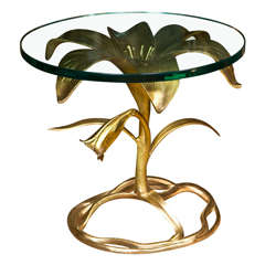 Gilded Metal Lotus Style Table