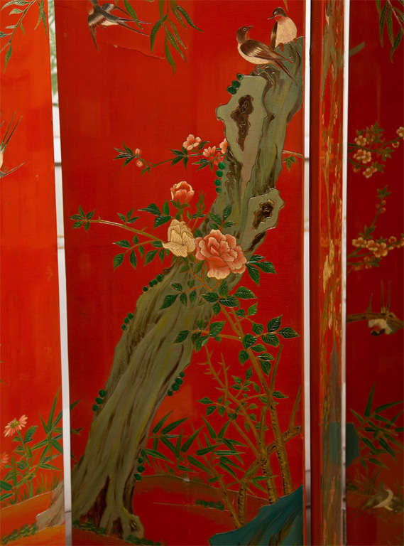 Mid-20th Century Red Lacquer Screen