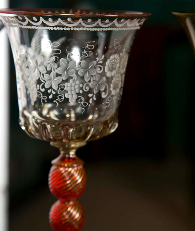 Etched Venetian Glass Goblets For Sale