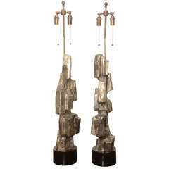 Monumental Pair of Sculptural Rock Lamps
