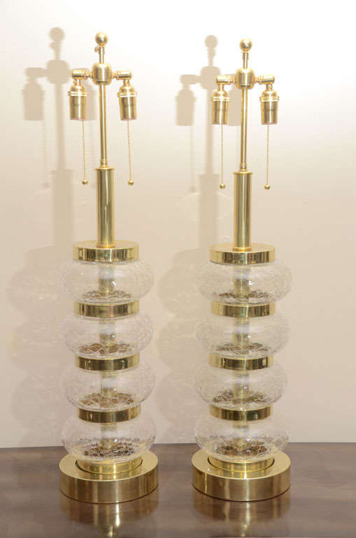 Pair Of Large Crackle Glass Lamps