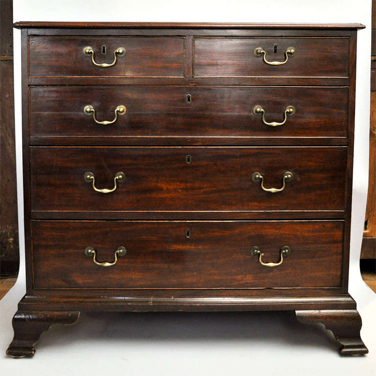 English Mahogany chest  of drawers with brass pulls, Circa 1810