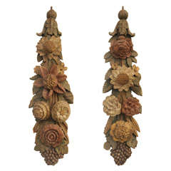 Pair of Carved Flower Plaques