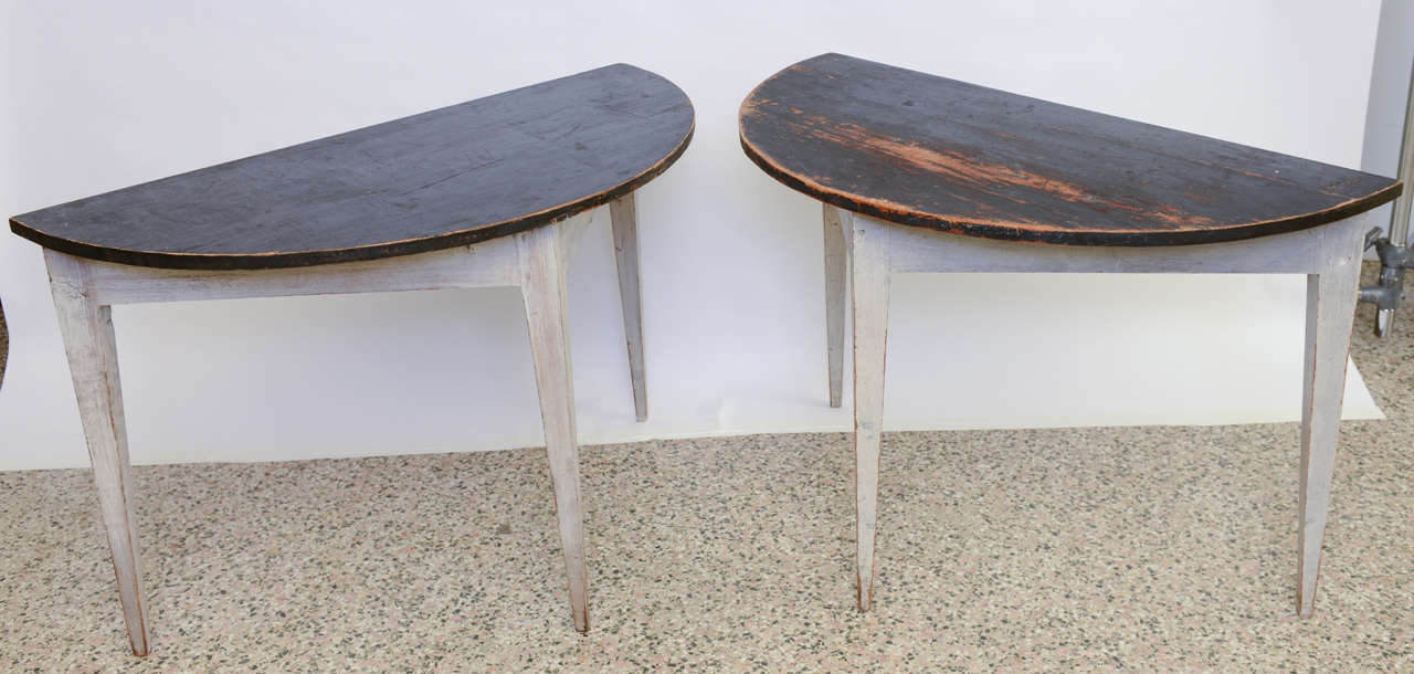 Pair of Period Antique Swedish Painted Demi Lune Side Tables In Good Condition In West Palm Beach, FL