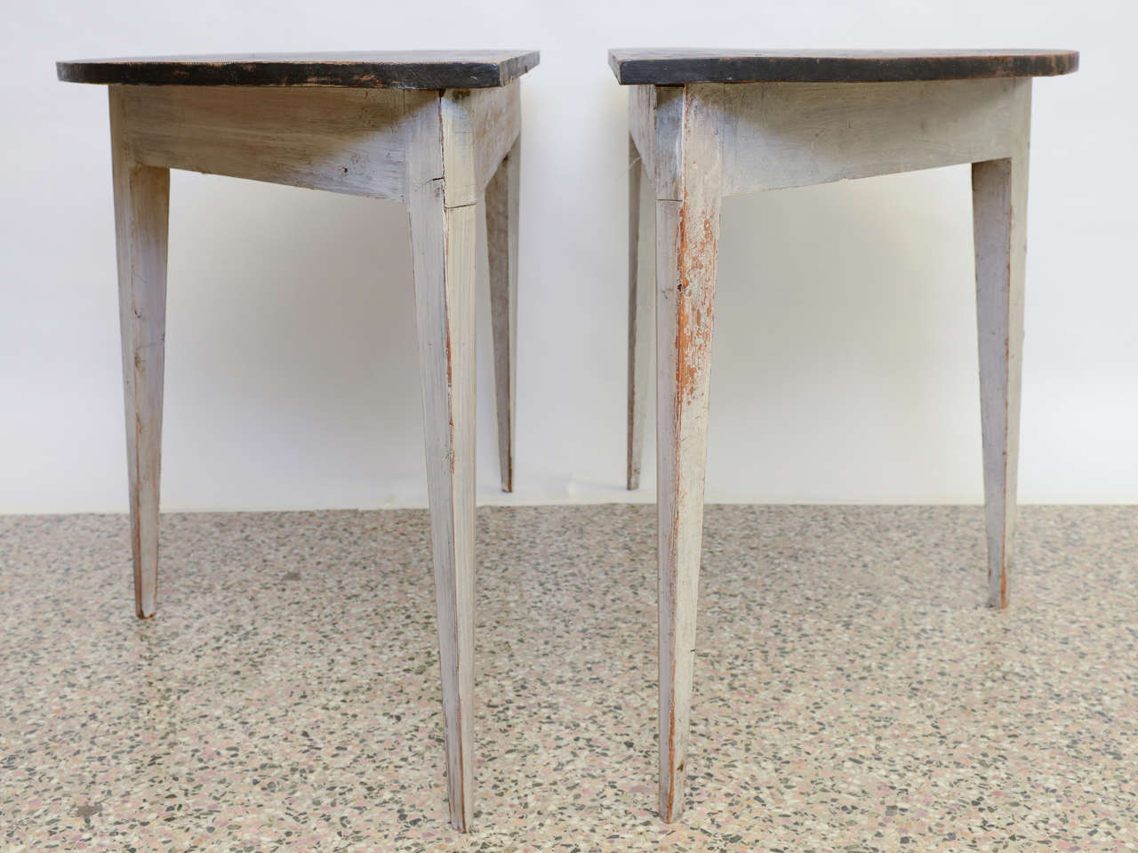 Pair of Period Antique Swedish Painted Demi Lune Side Tables 2