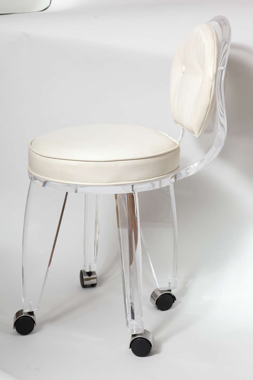American Lucite Upholstered Rolling Swivel Vanity Chair