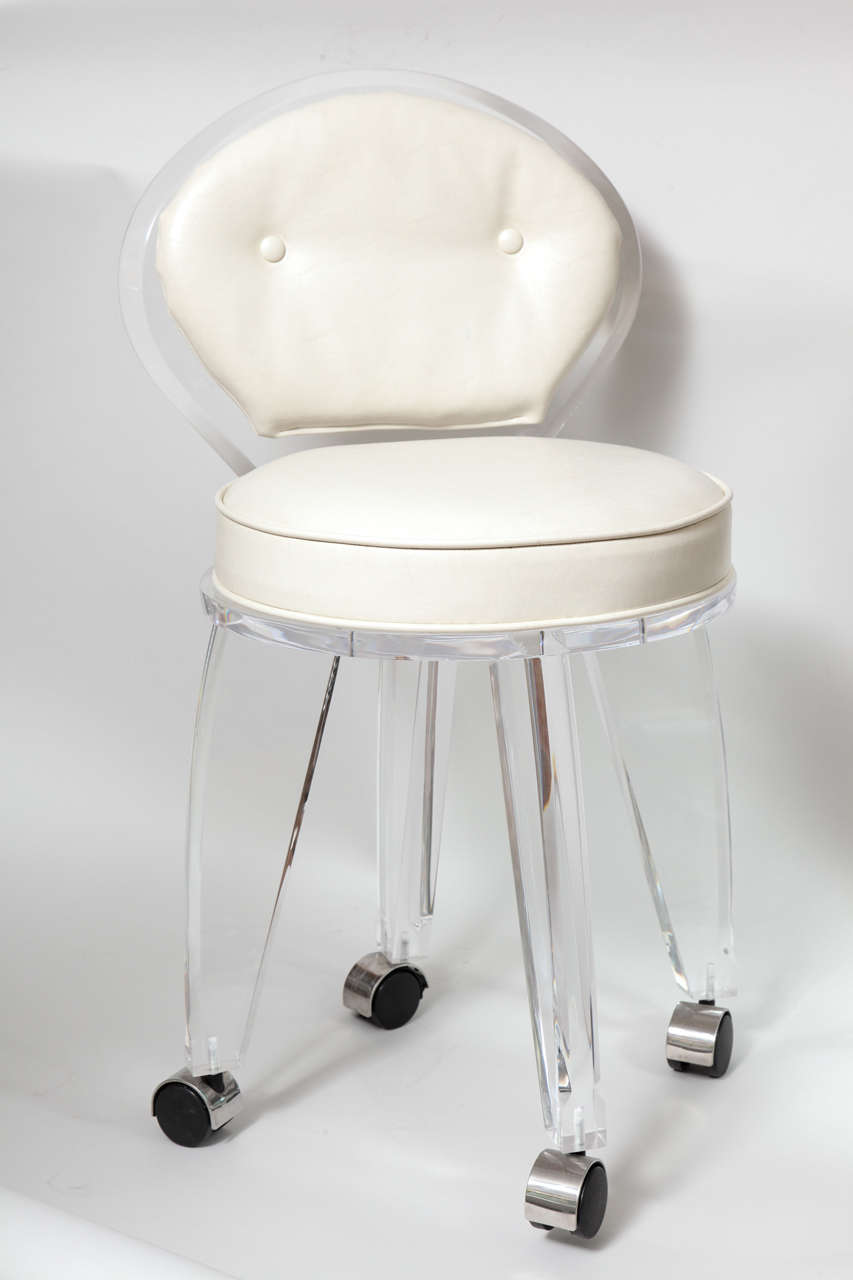 Lucite Upholstered Rolling Swivel Vanity Chair 1