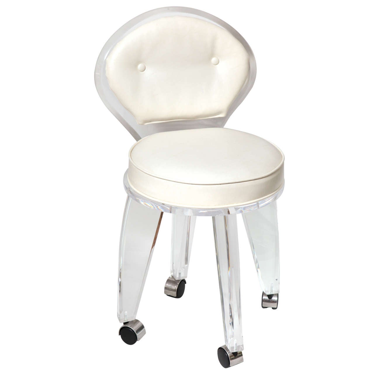 Lucite Upholstered Rolling Swivel Vanity Chair