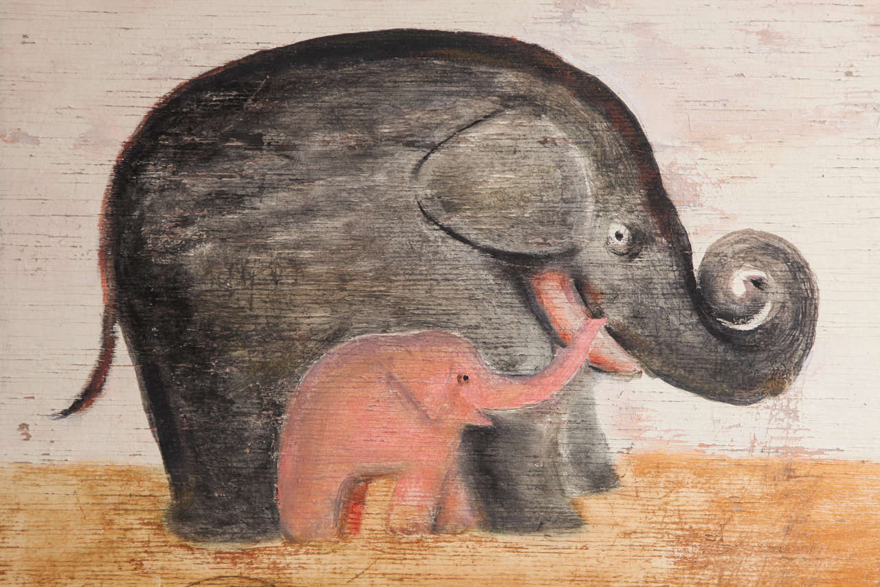Unknown Mother Elephant and Baby Pink Elephant by Fong Chow