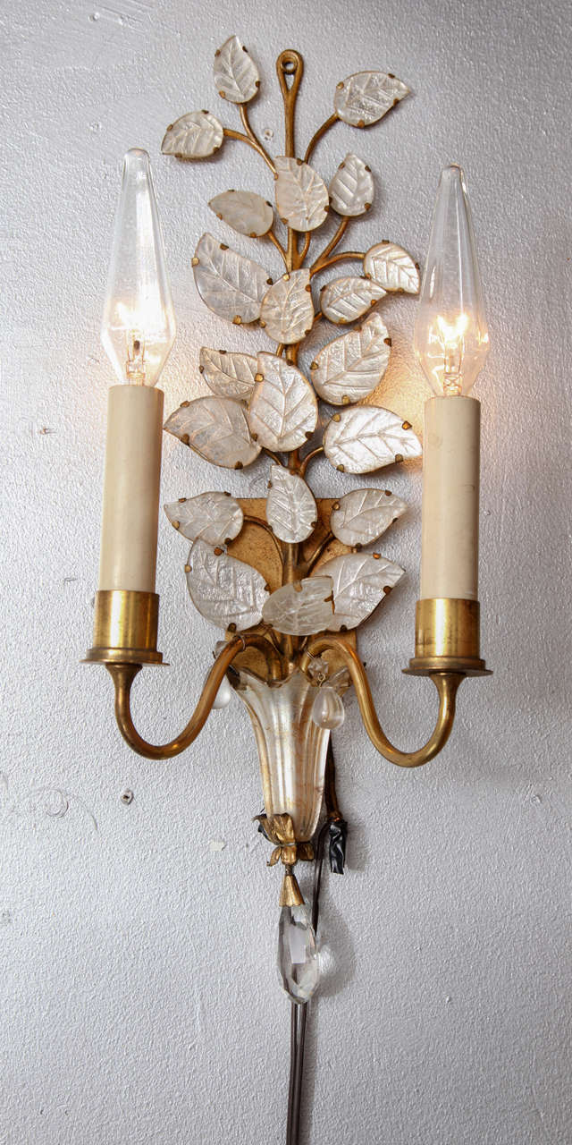 Bagues Mirrored and Etched Gilded Bronze Two-Arm Sconces