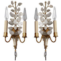 Bagues Mirrored and Etched Gilded Bronze Two-Arm Sconces