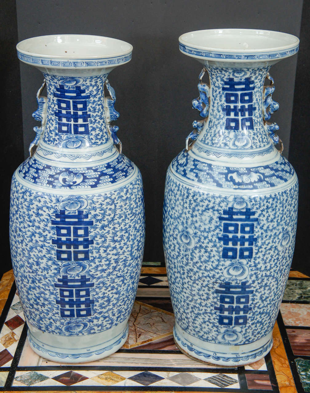 A PAIR DELICATE CHINESE BLUE AND WHITE PORCELAIN VASE DOUBLE HAPPINESS NR01 