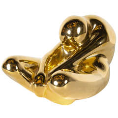 Modernist Ceramic Gold-Plated Crouching Man Sculpture by Jaru