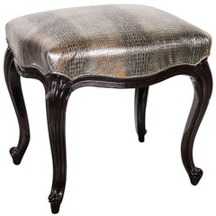 Elegant Hollywood Regency Cabriole Style Stool in Metallic Faux Crocodile