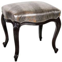 Elegant Hollywood Regency Cabriole Style Stool in Metallic Faux Crocodile 4