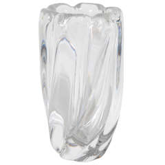 Mid-Century Modernist Swirled Rib Crystal Glass Vase by Orrefors