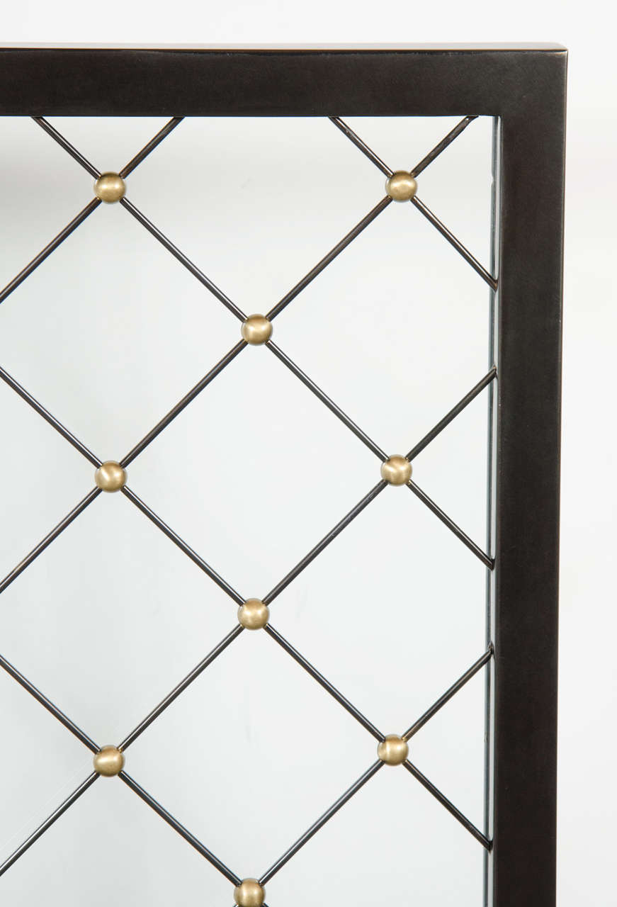 Art Deco Fire Screen with Crosshatch Detailing and Gilt Ball Accents In Excellent Condition In New York, NY