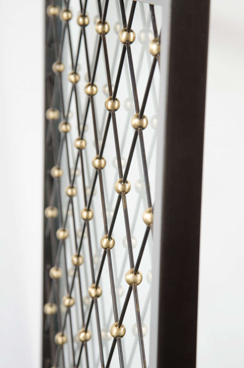 Art Deco Fire Screen with Crosshatch Detailing and Gilt Ball Accents 2