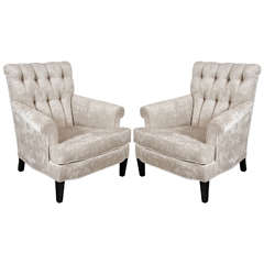 Pair of Mid-Century Tufted Back Scroll-Arm Club Chairs in Crocodile Velvet 8