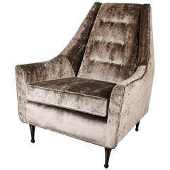 Luxe Mid-Century Modernist Sleigh Form Armchair with Taper Cylindrical Legs
