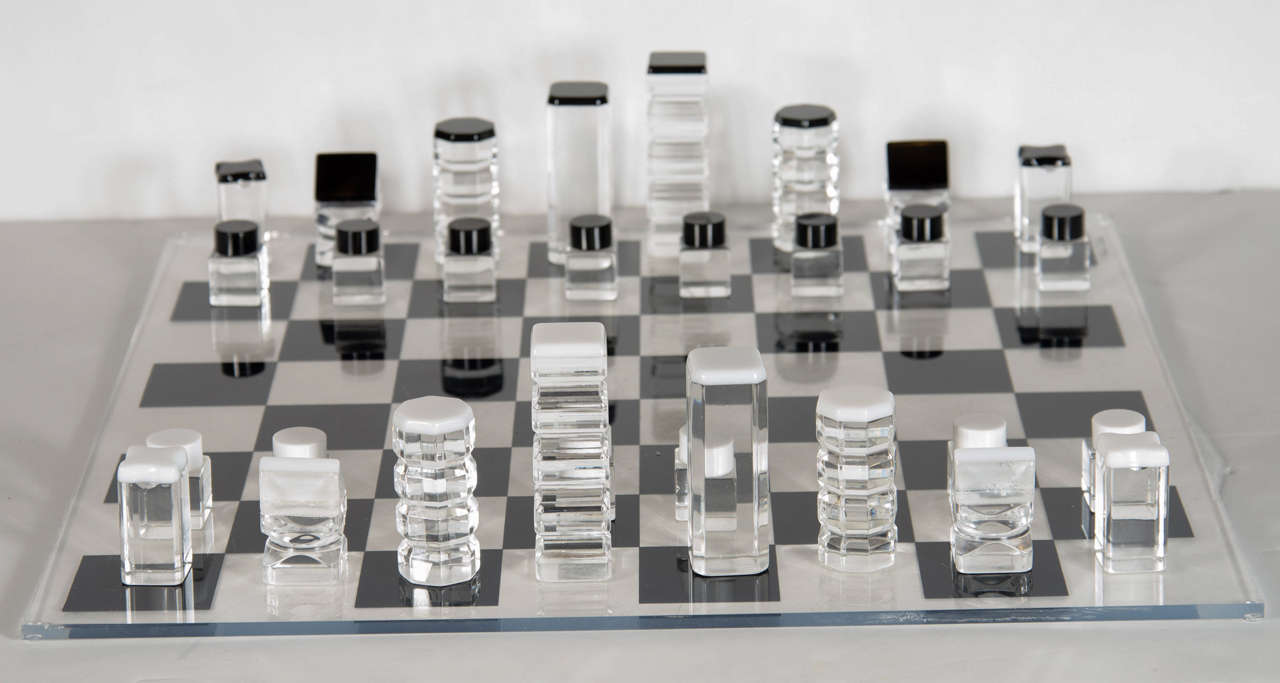 Mid-Century Modernist Lucite Chess Set Designed by Rona Cutler 1