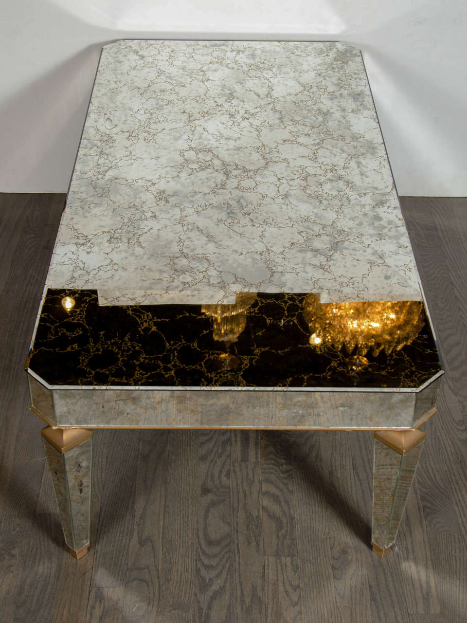 1940s Hollywood Regency Mirrored & Gilt Cocktail Table in the Manner of Jansen 1