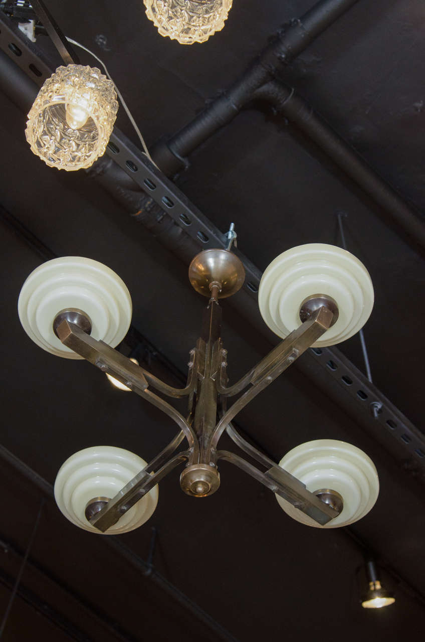 Art Deco Machine Age Chandelier with Skyscraper Style Up-Lights