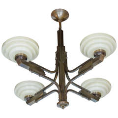 Art Deco Machine Age Chandelier with Skyscraper Style Up-Lights