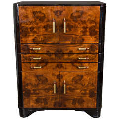 Luxurious Art Deco Chest by Romweber in Book-Matched Exotic Walnut