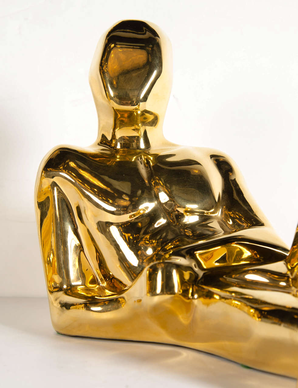 American Modernist Ceramic Gold-Plated Reclining Man Sculpture by Jaru For Sale