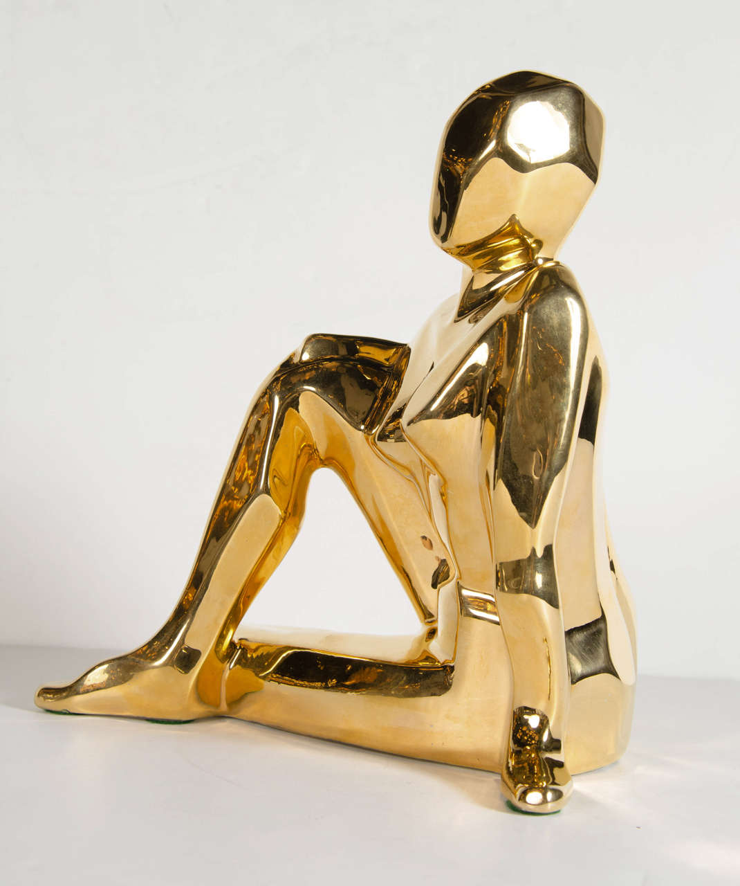 British Mid-Century Modernist Ceramic Gold-Plated Crouching Woman Sculpture by Jaru