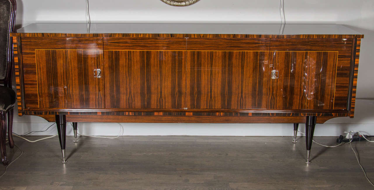 Spectacular Art Deco Directoire Style Sideboard or Bar in Macassar and Pear Wood