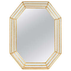 Mid-Century Modern Octagonal Mirror with Gilt Geometric Stylized Bamboo Frame