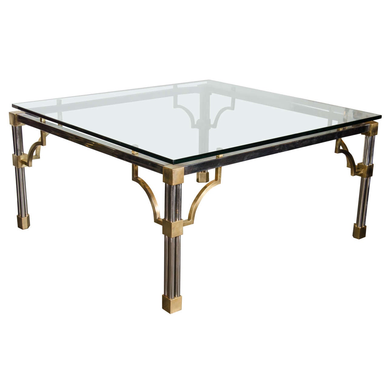 Mid-Century Modern Brushed Nickel and Brass Cocktail Table by John Vesey