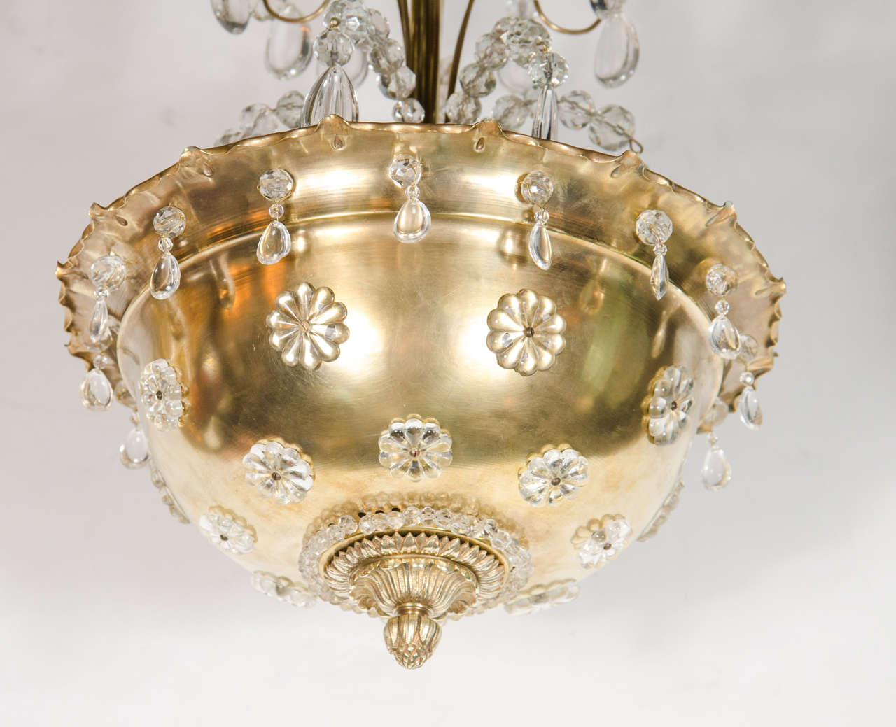 Art Deco Exquisite Brass and Crystal Chandelier in the Manner of Jansen