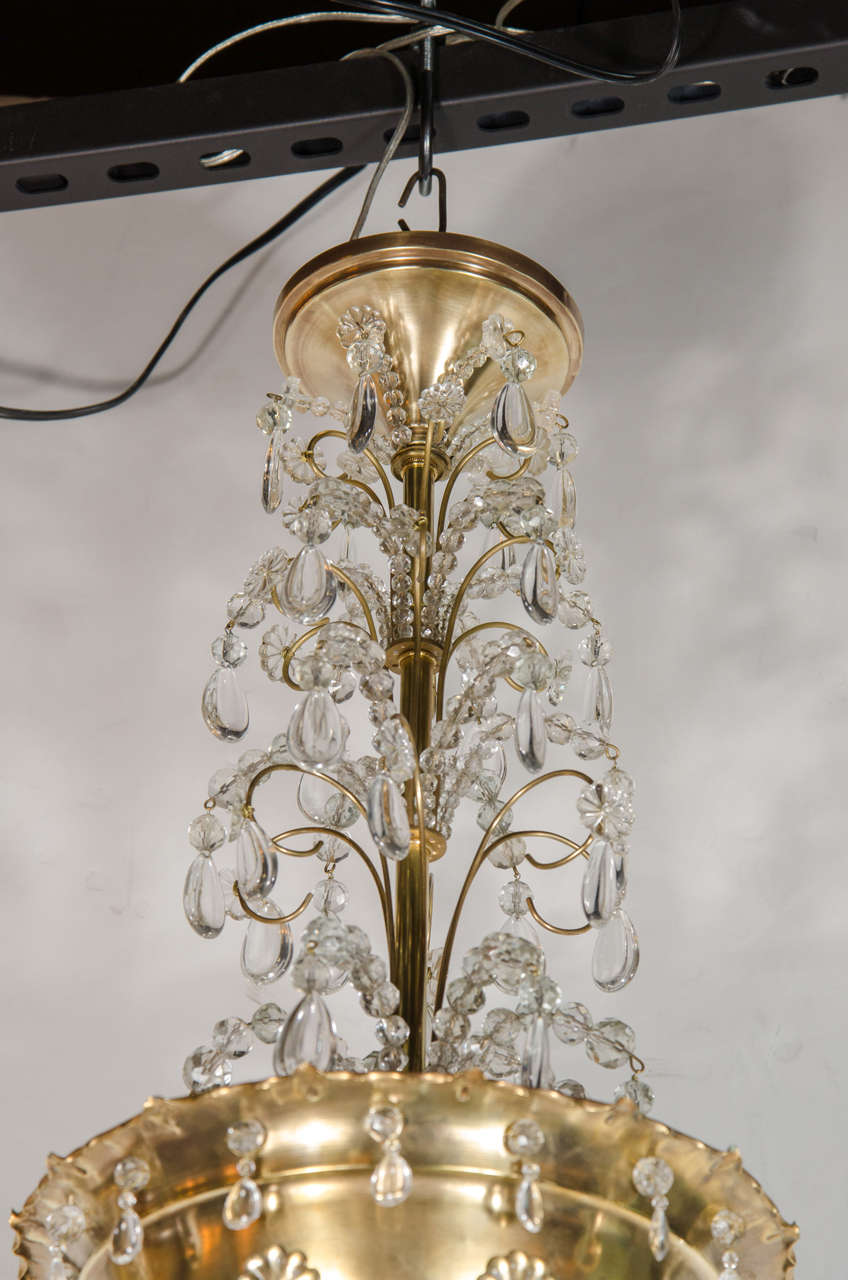 American Exquisite Brass and Crystal Chandelier in the Manner of Jansen