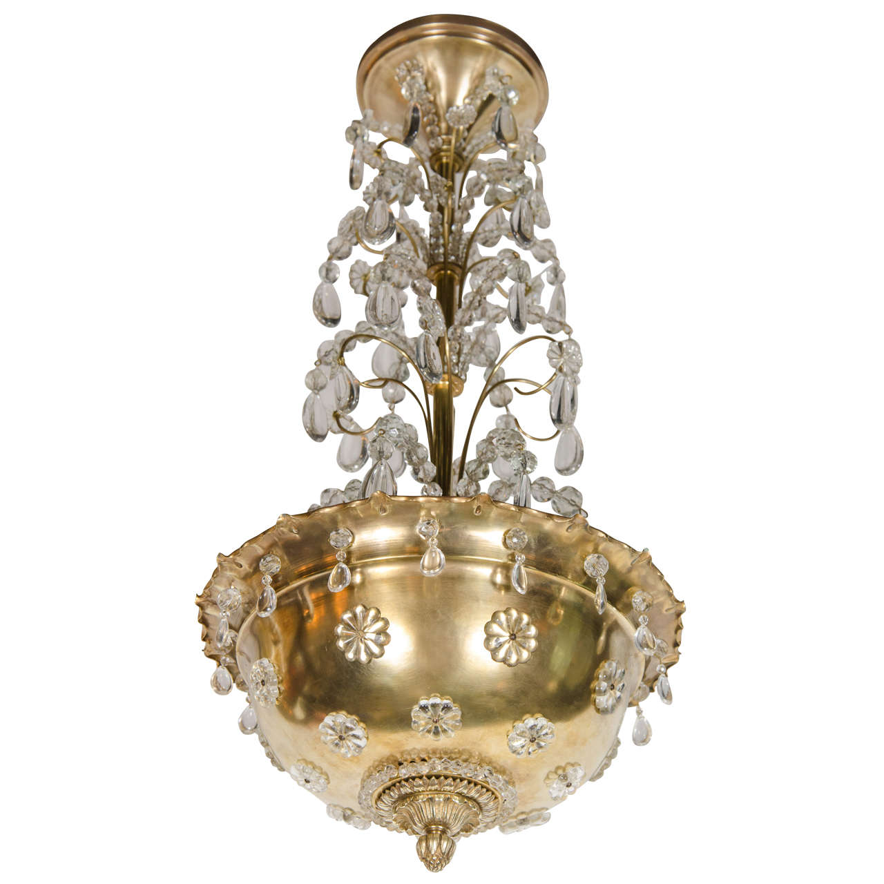 Exquisite Brass and Crystal Chandelier in the Manner of Jansen