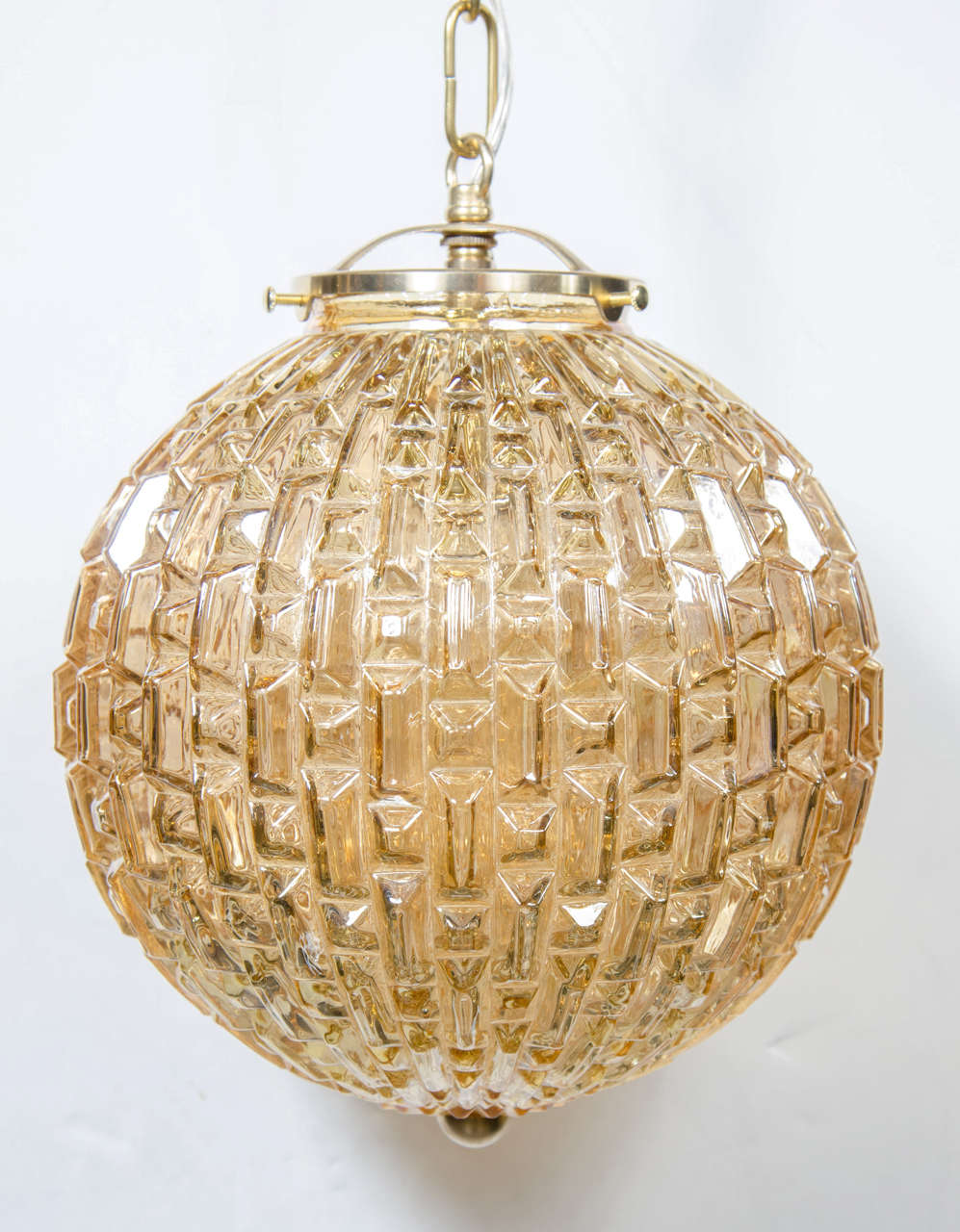 Mid-Century Modernist Prism Molded Glass Globe Pendant Chandelier