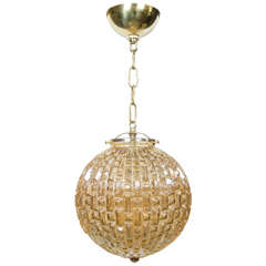 Mid-Century Modernist Prism Molded Glass Globe Pendant Chandelier