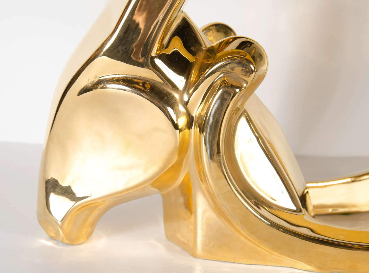 MidCentury Modernist Ceramic, Gold Plated Ibex Head Sculpture by Jaru