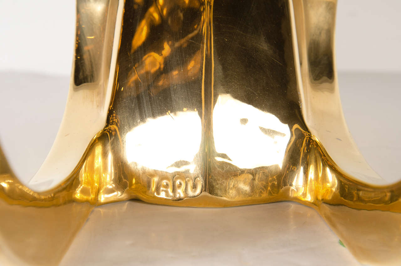 MidCentury Modernist Ceramic, Gold Plated Ibex Head Sculpture by Jaru