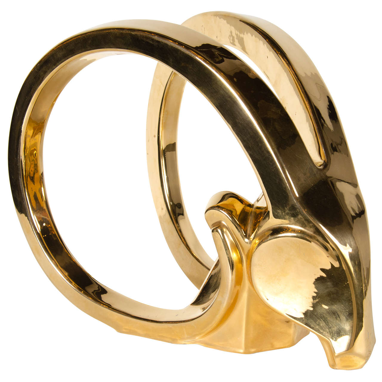 MidCentury Modernist Ceramic, Gold Plated Ibex Head Sculpture by Jaru