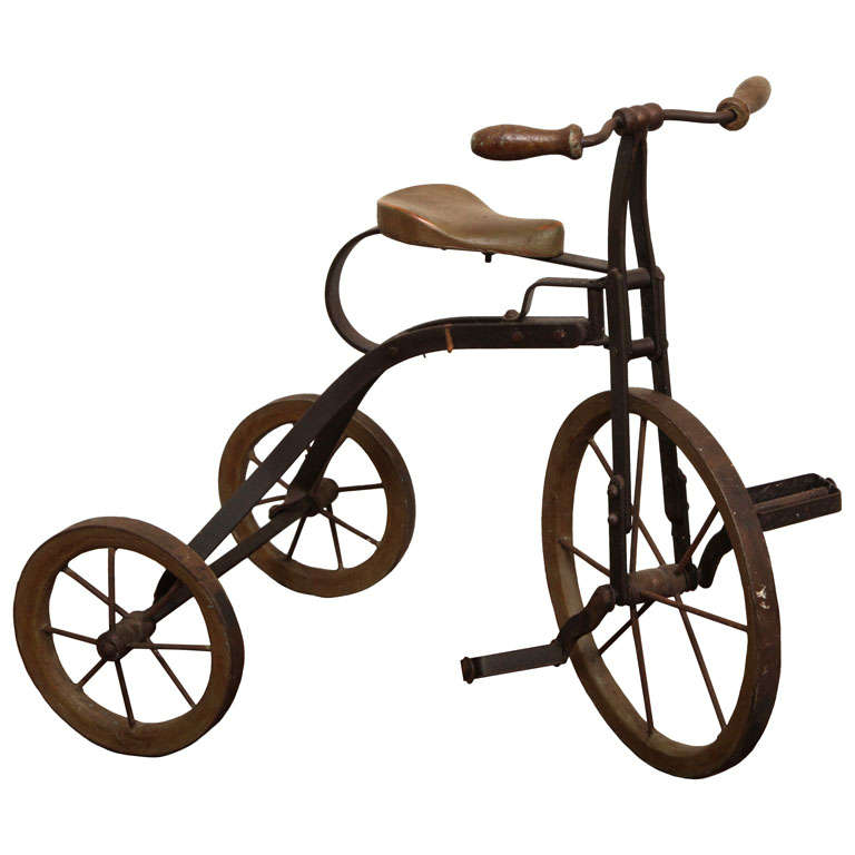 Antique Tricycle Toy in Iron and Wood from early 1900's at 1stdibs