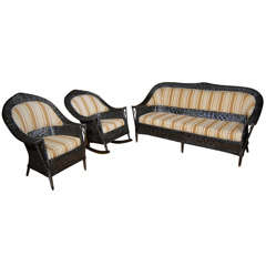 Antique Fantastic Wicker set with Sofa, Rocker and Chair