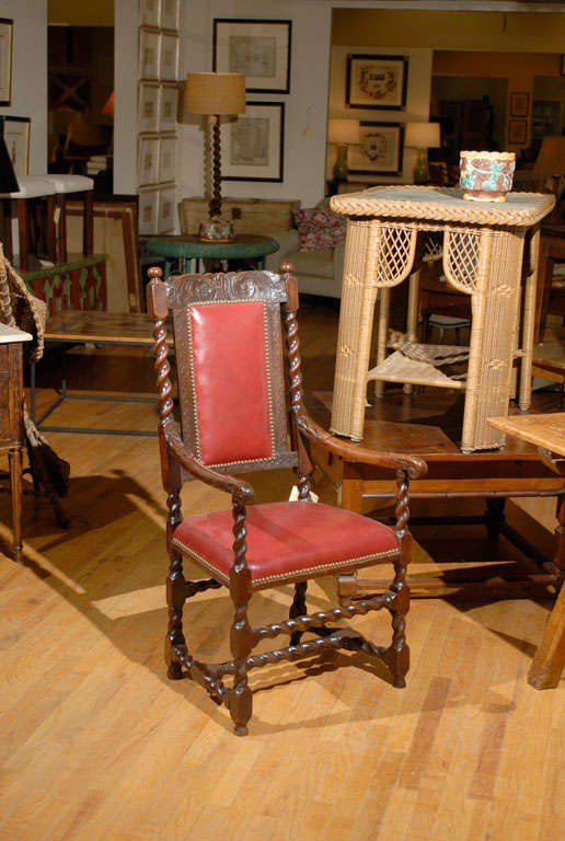 Turn of the Century English Carved Library Chair In Fair Condition For Sale In Atlanta, GA